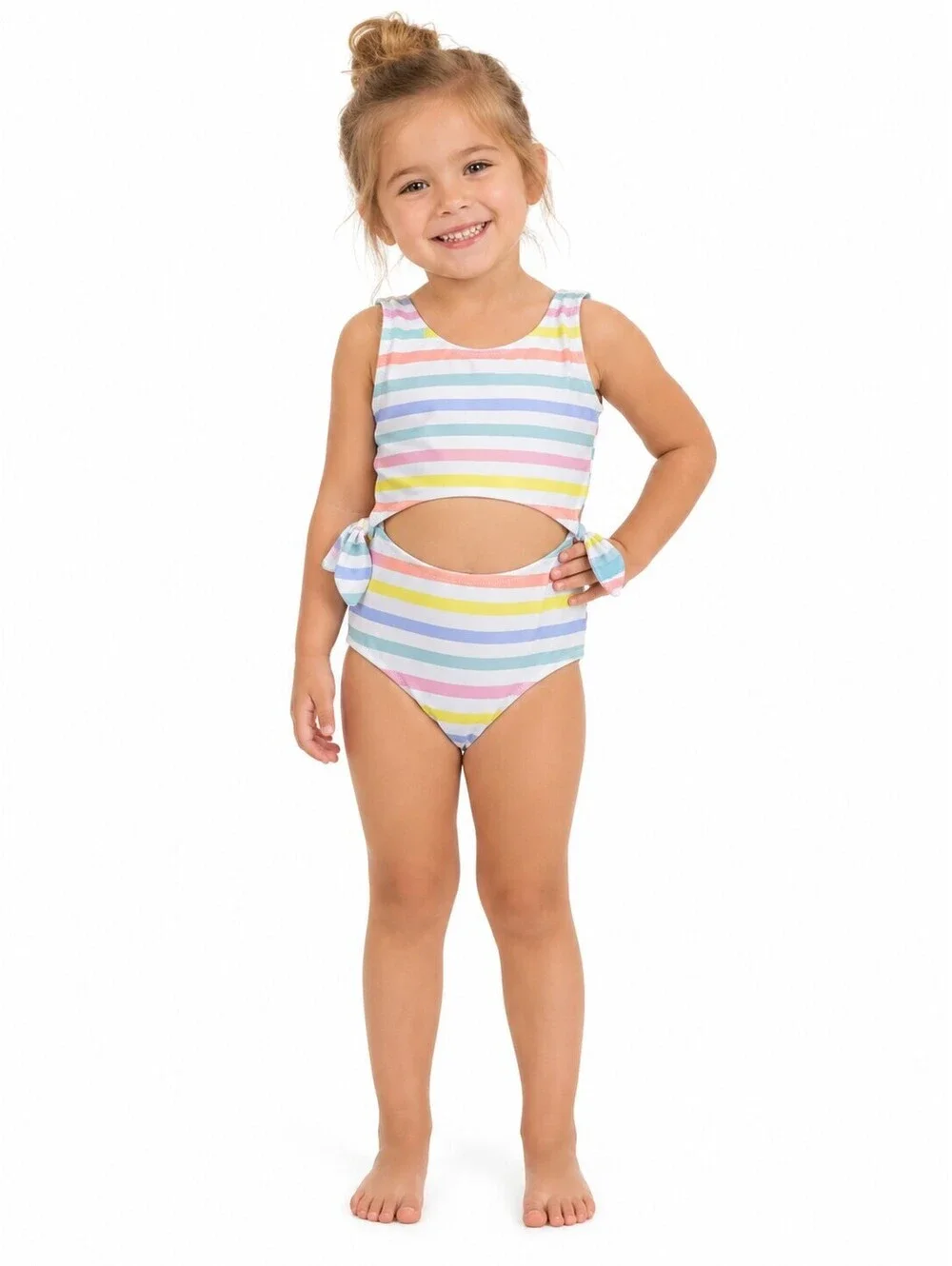 Crewcuts by J.Crew Girls Multi Color Striped Cut Out One Piece Swimsuit Size 4/5